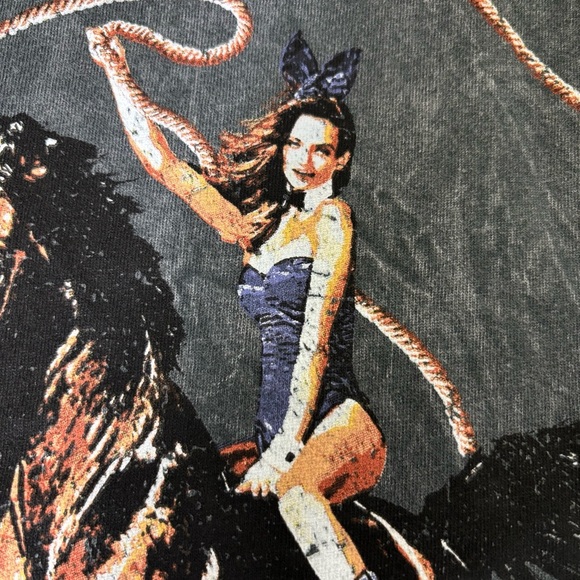 PLAYBOY Bunny Cowgirl Acid Wash Graphic Western Tee T-shirt Y2k Nwt - Picture 5 of 12